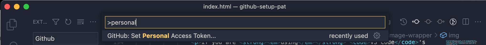 Screen shot of the VS Code command palette.